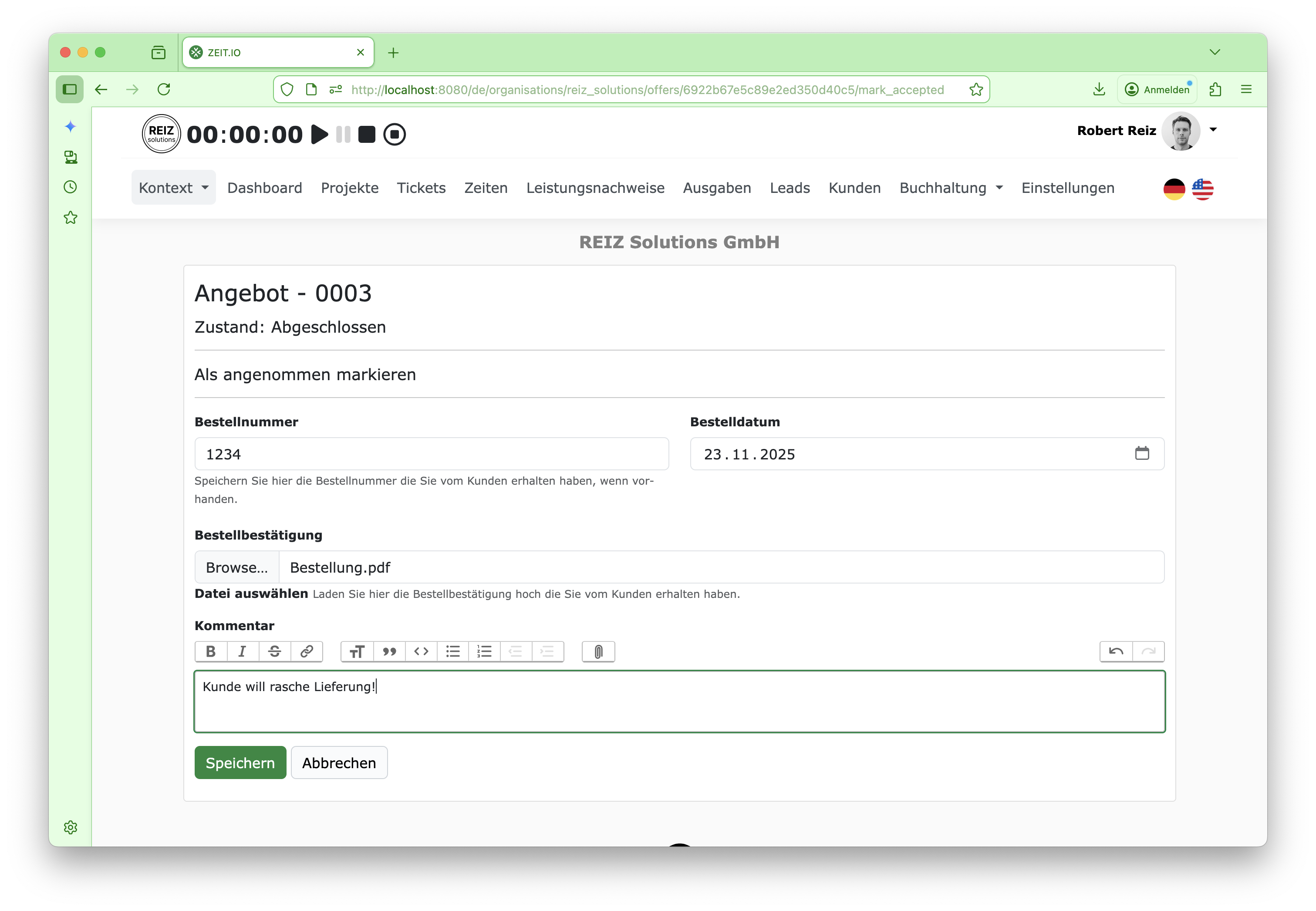 Angebot als angenommen markieren