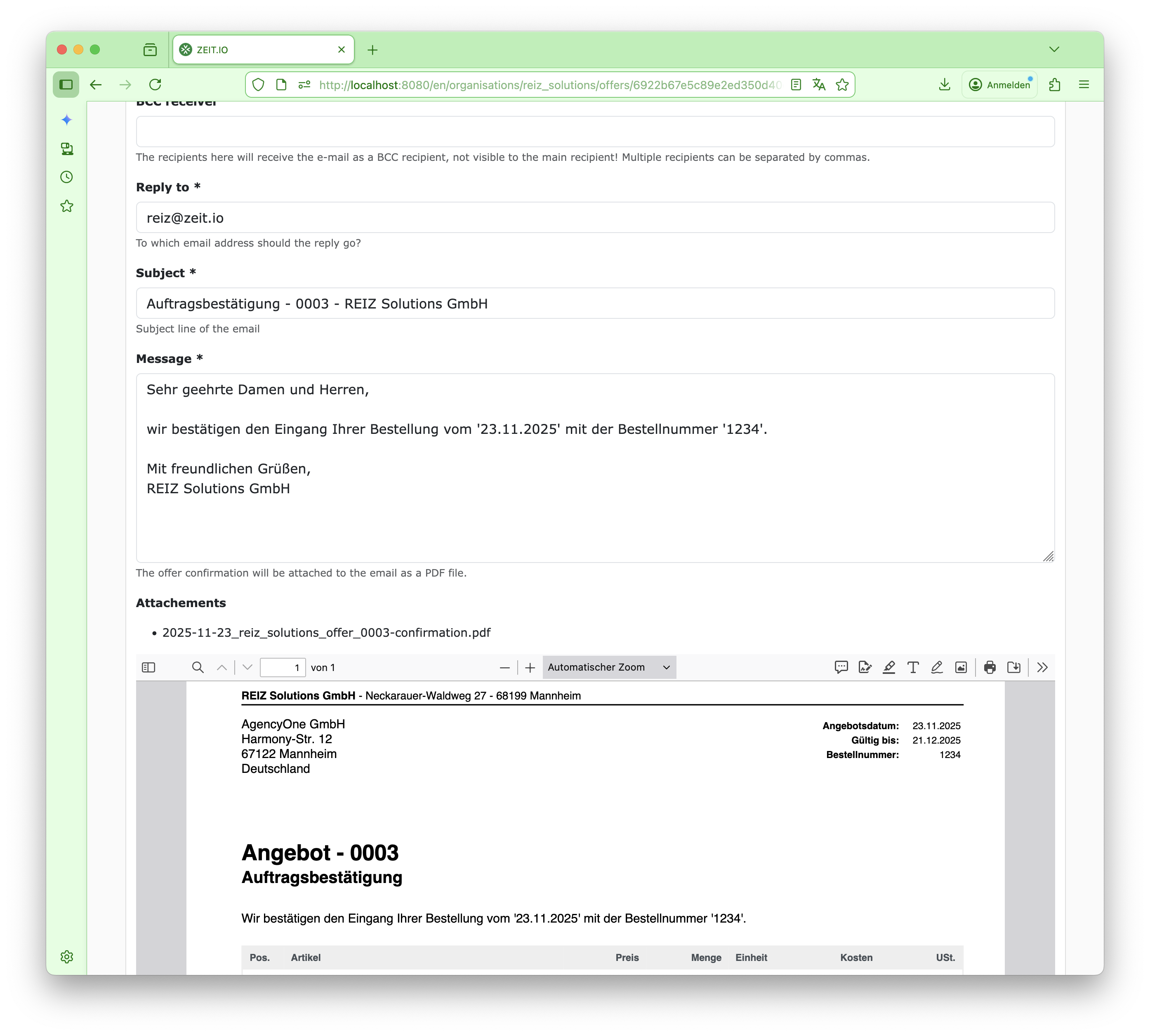 Send out the offer confirmation.